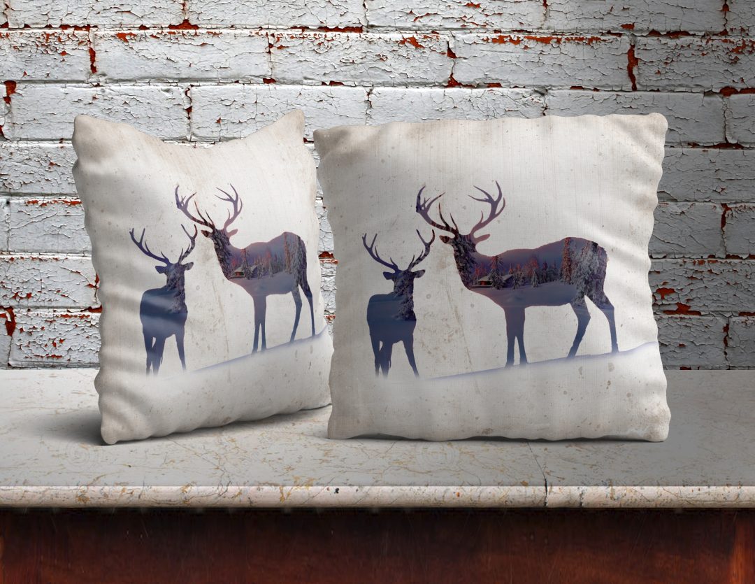 Double Exposure Deer Winter Scene Pillow - Bullzie Apparel